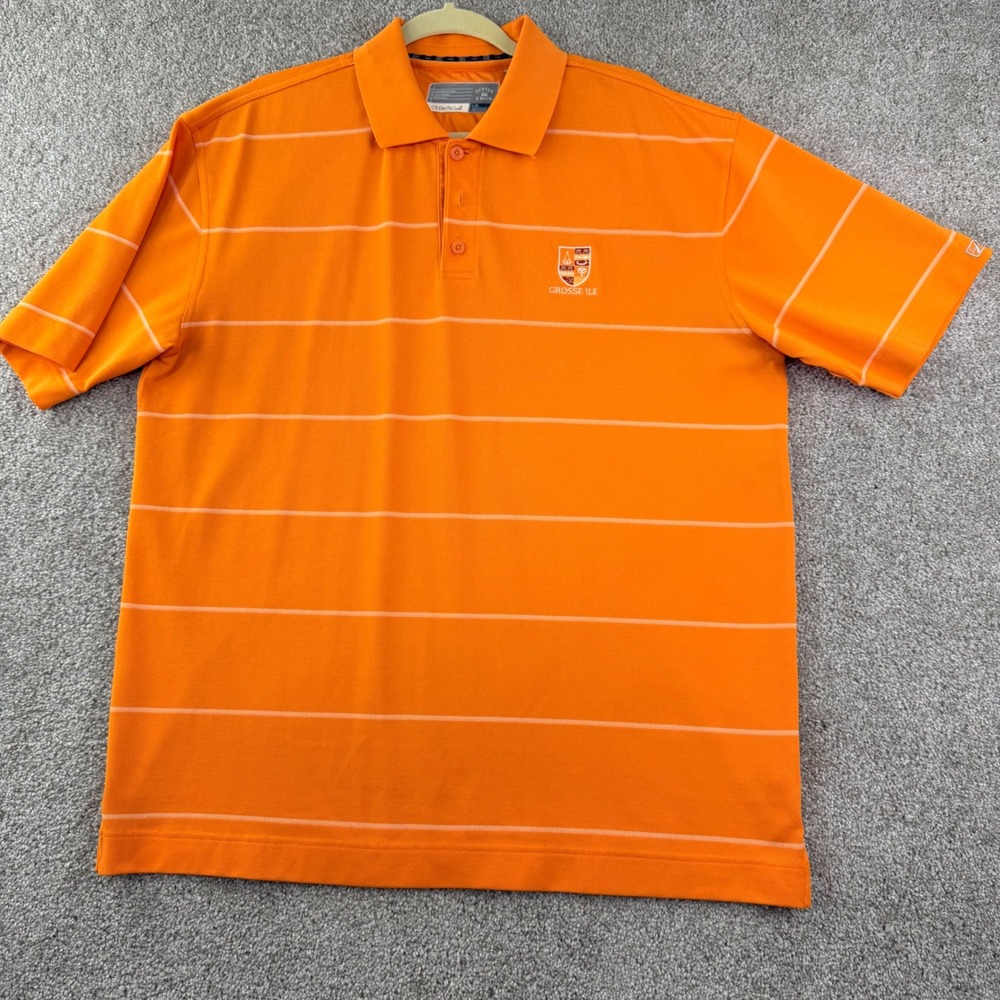 Cutter & Buck DryTec Mens L Orange Striped Golf Polo Grosse IIe Logo Golfcore